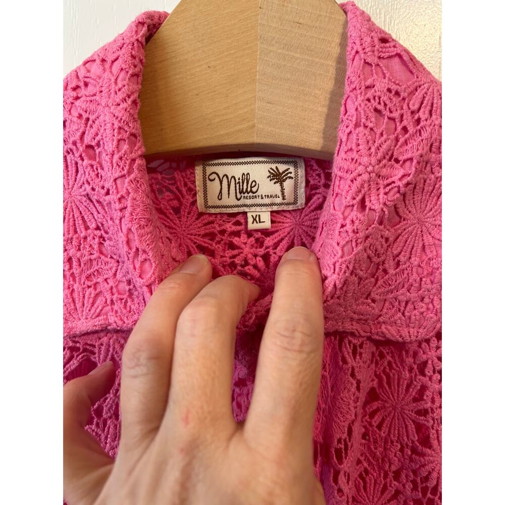 Mille XL High Low Cover Up Hot Pink Lacy Cotton - Picture 2 of 7